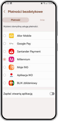 Wybór aplikacji do płatności Blikiem zbliżeniowym