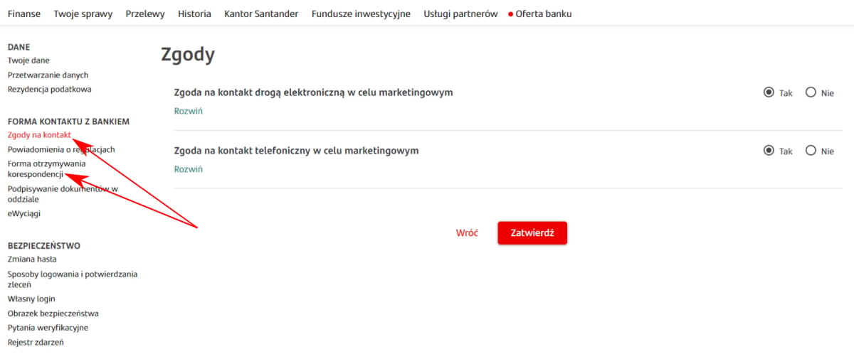 Zgody marketingowe Santander Bank Polska