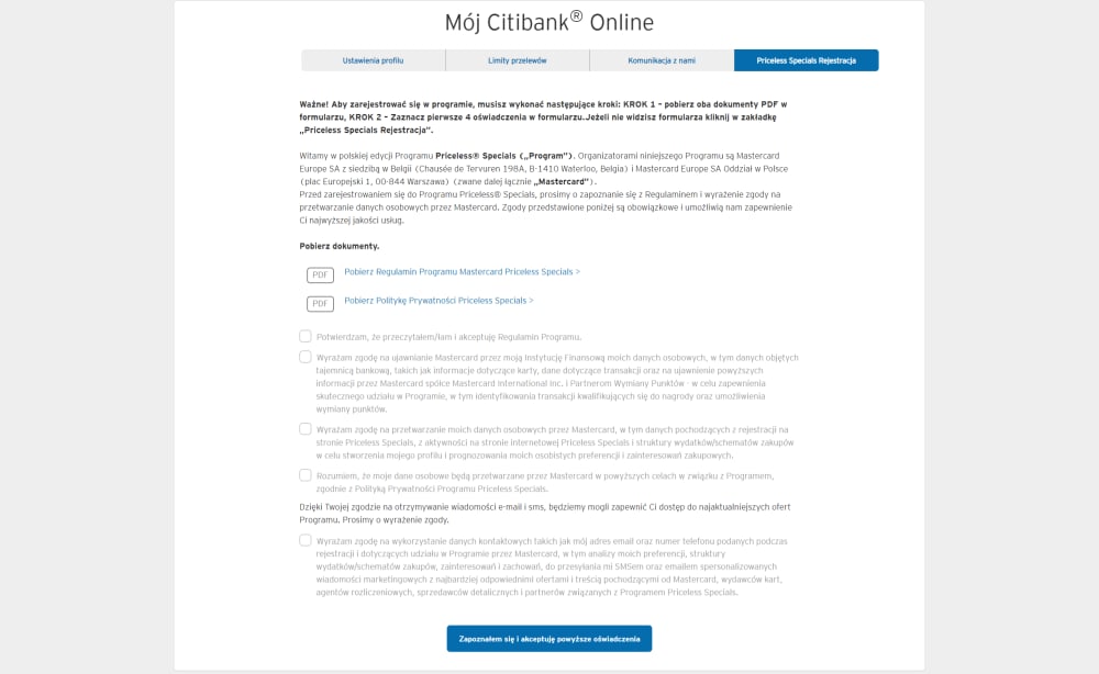 Citibank - rejestracja w programie Bezcenne Chwile