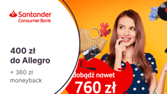 400 zł do Allegro i 360 zł moneyback z kartą kredytową TurboKARTA w Santander Consumer Banku
