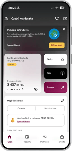 Aplikacja Alior Mobile strona główna