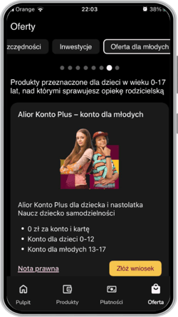 Otwieranie Alior Konta Plus dla młodych w aplikacji mobilnej Alior Banku