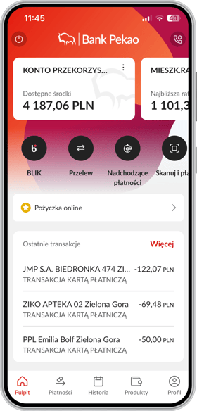 Wygląd aplikacji mobilnej PeoPay Banku Pekao SA