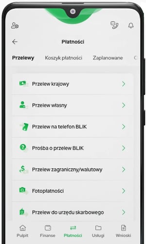Aplikacja VeloBank, ekran Płatności