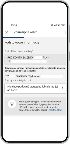 Zamknięcie konta w aplikacji mobilnej IKO banku PKO BP