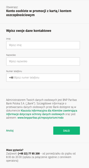 Formularz zapisu do promocji BNP Paribas
