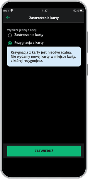 Rezygnacja z karty debetowej w aplikacji mobilnej BNP Paribas