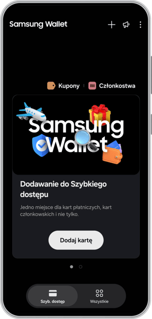 Samsung Wallet, ekran powitalny