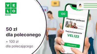 50 zł dla poleconego i 100 zł dla obecnych klientów w programie poleceń VeloBanku