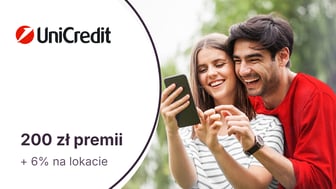 200 zł premii z bezpłatnym kontem osobistym + 6% na Lokacie Powitalnej w UniCredit