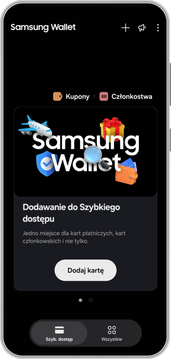 Samsung Wallet, ekran powitalny
