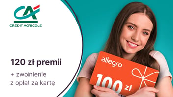 20 zł w gotówce + 100 zł do Allegro z kartą kredytową + zwolnienie z opłat dla klientów Credit Agricole