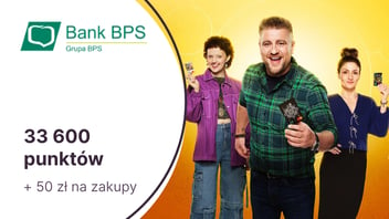 33 600 punktów (420 zł) + 50 zł na zakupy dla nowych posiadaczy kart płatniczych Mastercard Banku BPS