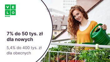 7% do 50 tys. zł dla nowych klientów i 5,4% dla nowych środków do 400 tys. zł na Elastycznym Koncie Oszczędnościowym w VeloBanku