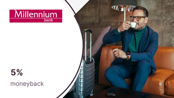 5% moneyback (360 zł/rok) za płatności kartą kredytową Visa Global z oferty Banku Millennium