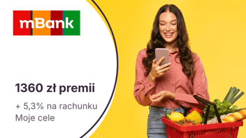 960 zł premii za eKonto do usług + 100 zł za konto dla niepełnoletniego + 300 zł do Biedronki + 5,3% na koncie Moje Cele w mBanku