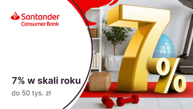 7% dla nowych klientów (lub 6,7% dla obecnych) do 50 tys. zł na Rachunku oszczędnościowym w Santander Consumer Banku