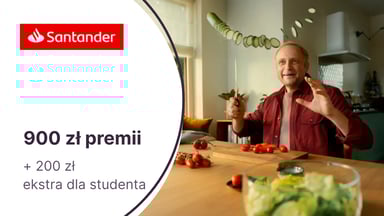 900 zł + 200 zł ekstra premii dla studenta za konto w Santander Bank Polska