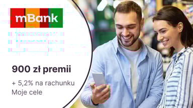 Do 800 zł za eKonto do usług + 100 zł za konto dla dziecka lub nastolatka + 5,2% na koncie Moje Cele w mBanku