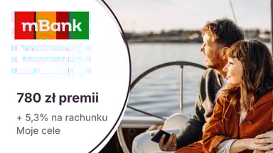 680 zł premii za mKonto Intensive + 100 zł za konto dla niepełnoletniego + 5,3% na koncie Moje Cele w mBanku