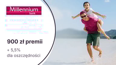 900 zł premii z Kontem Millennium 360° + 5,5% do 200 000 zł na koncie oszczędnościowym w Banku Millennium