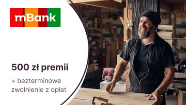 500 zł premii dla JDG + bezterminowe zwolnienie z opłat za mBiznes konto Standard dla nowych przedsiębiorców od mBanku