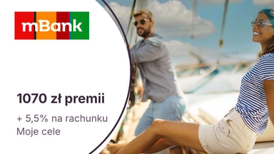970 zł premii za mKonto Intensive + 100 zł za konto dla niepełnoletniego + 5,5% na koncie Moje Cele w mBanku