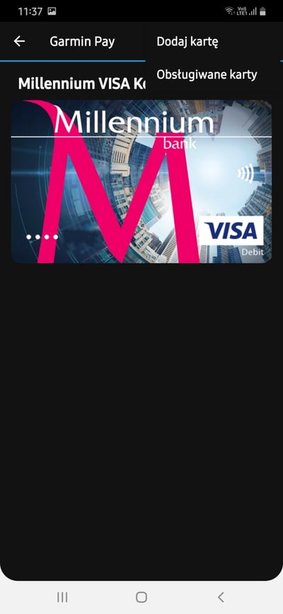 Garmin Pay, aplikacja, opcja Dodaj kartę