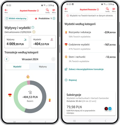 Asystent Finansów w aplikacji Santander mobile od Santander Bank Polska