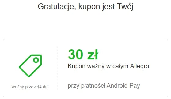 30 zł kupon na Allegro za płatności Android Pay