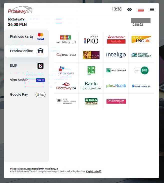 Przelew typu pay-by-link przez Przelewy24