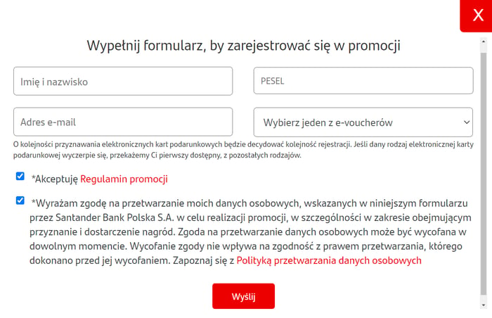 Rejestracja w promocji Santander Bank Polska