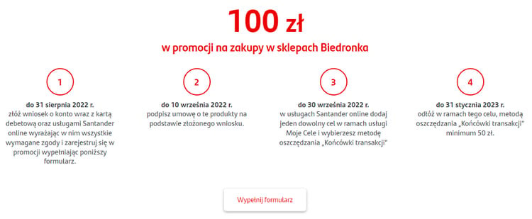 Santander Bank Polska, Konto Jakie Chcę, formularz promocji
