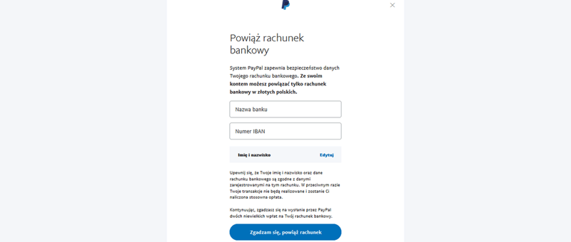 PayPal - powiązanie konta bankowego