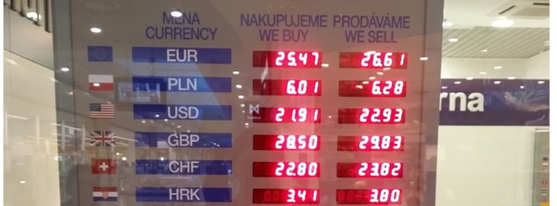 Wybrane kursy waluty w jednym z kantorów walutowy w czeskiej Ostrawie