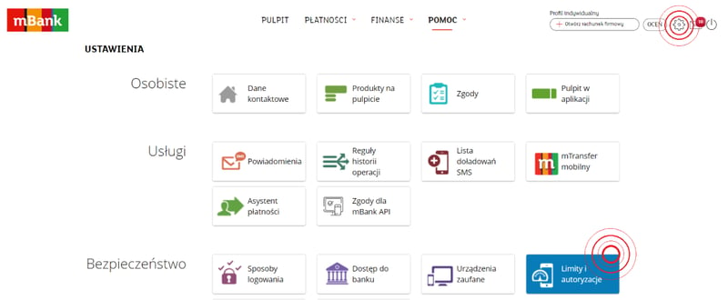 mBank zmiana limitu przelewu w bankowości mobilnej