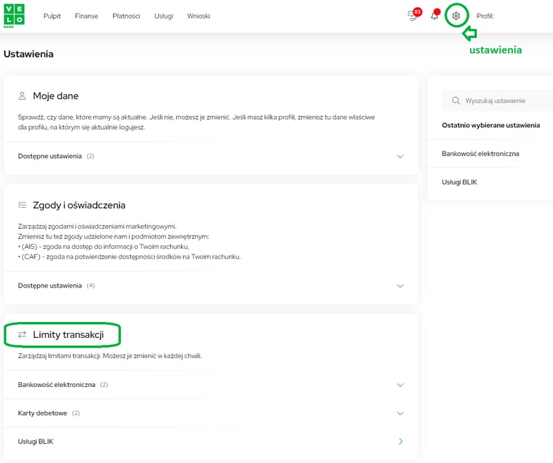 Zmiana limitów transakcyjnych w VeloBanku