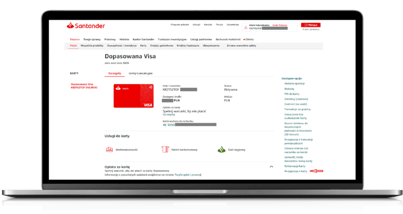 Rezygnacja z karty debetowej w Santander Bank Polska