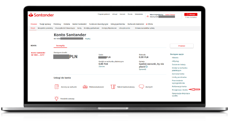 Rezygnacja z konta osobistego w Santander Bank Polska