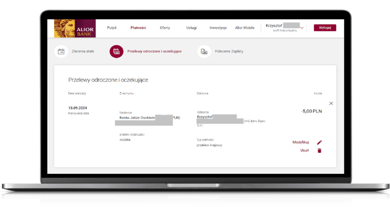 Odwołanie przelewu z datą przyszłą w Alior Banku