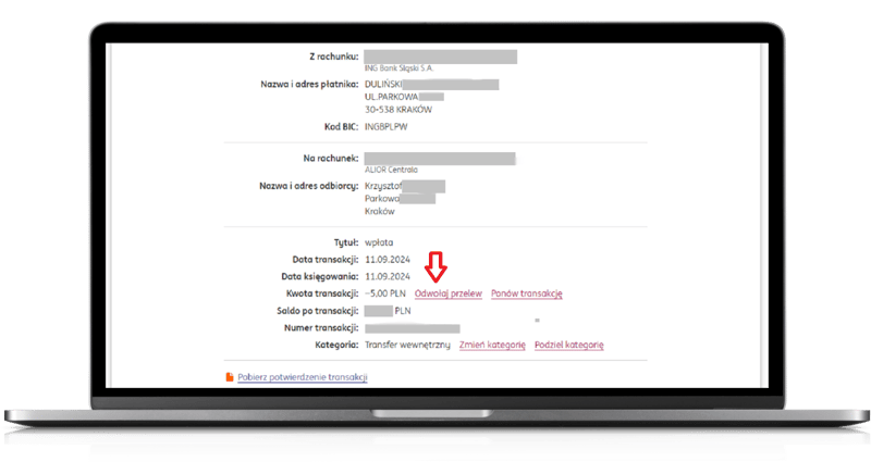Odwołanie przelewu bieżącego w ING Banku Śląskim
