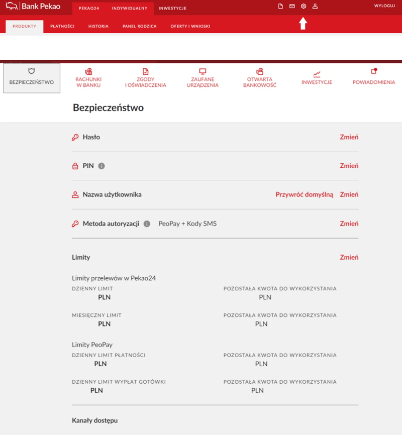 Zmiana limitu przelewów w Pekao SA