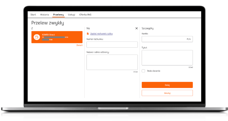 Formularz polecenia przelewu krajowego w ING Banku Śląskim