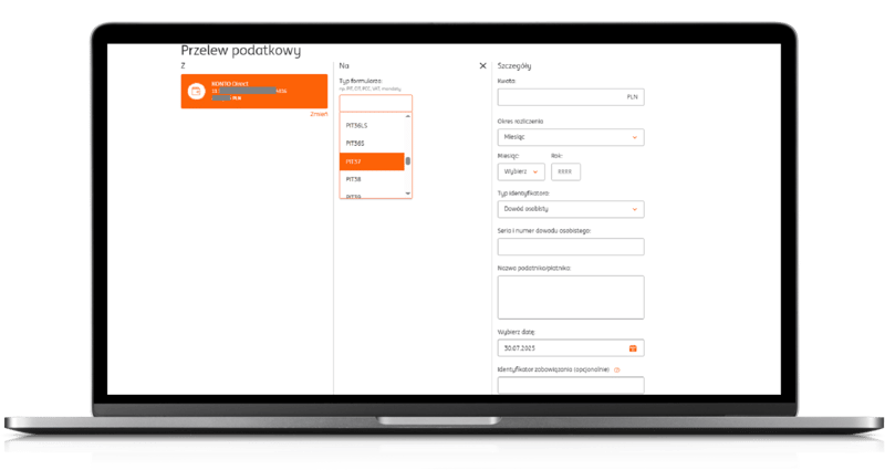 Formularz przelewu podatkowego w ING Banku Śląskim