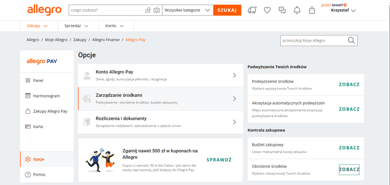 Wniosek o podwyższenie limitu Allegro Pay