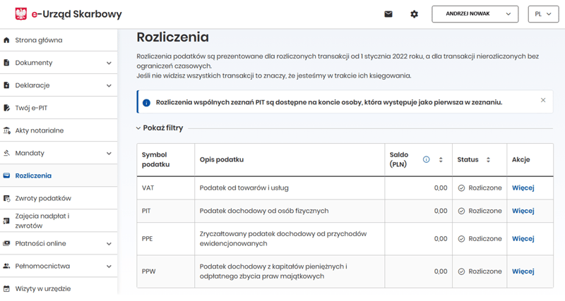 Rozliczenie należności podatkowych w e-Urzędzie Skarbowym