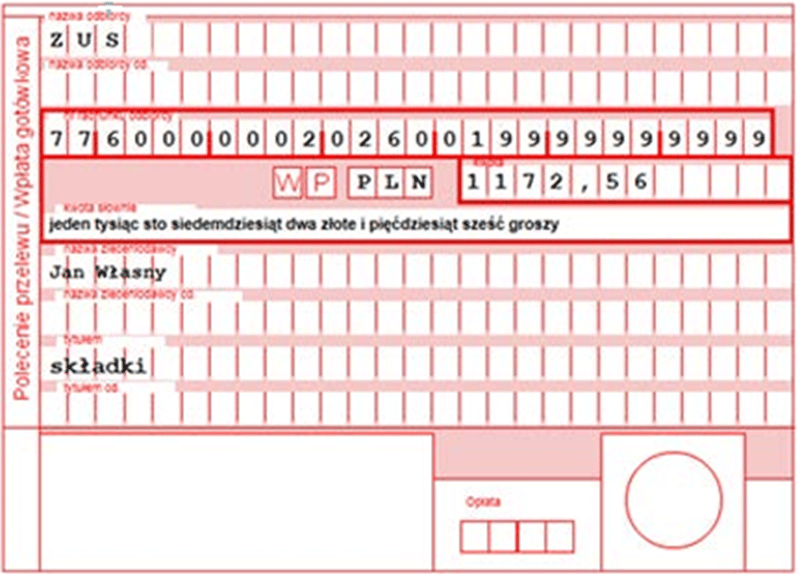 Formularz przelewu do ZUS na poczcie