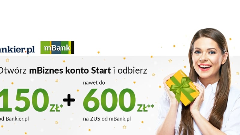 150 zł od Bankier.pl i 600 zł od mBanku za założenie firmowego mBiznes konta Start