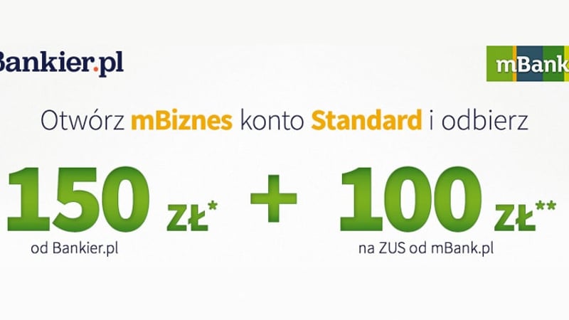 Promocja dla firm: 150 zł od Bankier.pl i 100 zł od mBanku za założenie mBiznes konta Standard
