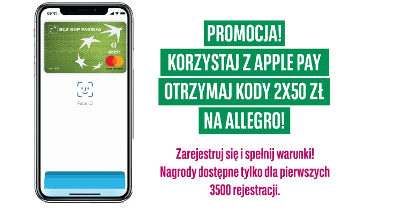 Do 100 zł w kodach na Allegro za płatności Apple Pay z BGŻ BNP Paribas